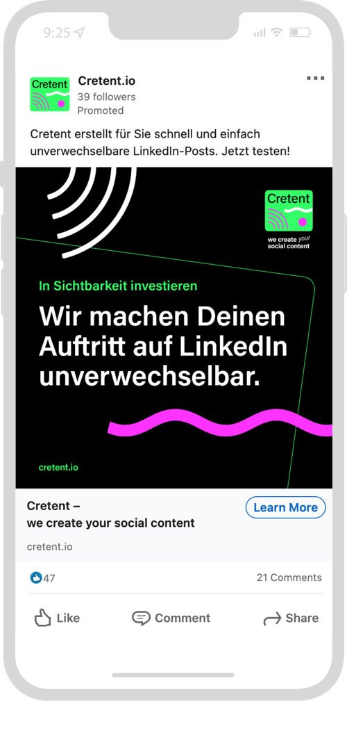 Cretent. Wir machen Deinen Auftritt auf LinkedIn unverwechselbar. Cretent ist Dein externer Content-Partner. Cretent ist eine Social Media Agentur.